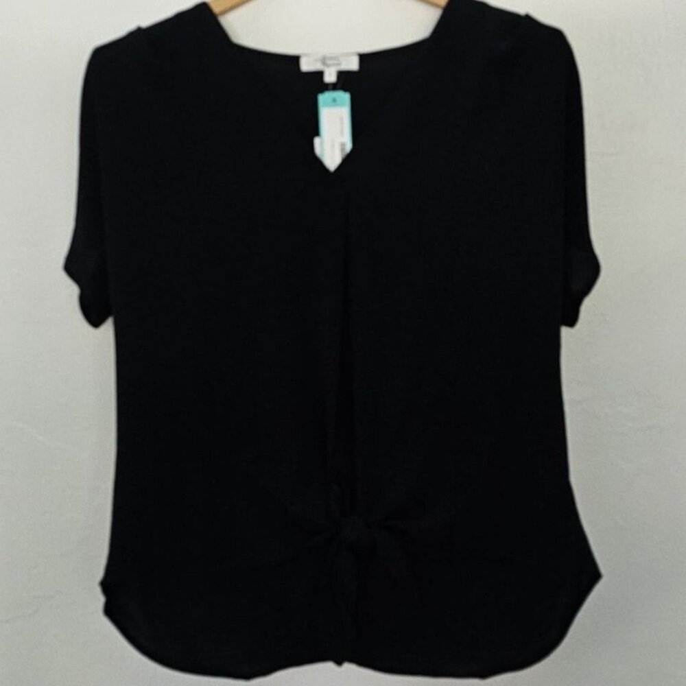 Beacon Black Tie Front Short Sleeve Blouse